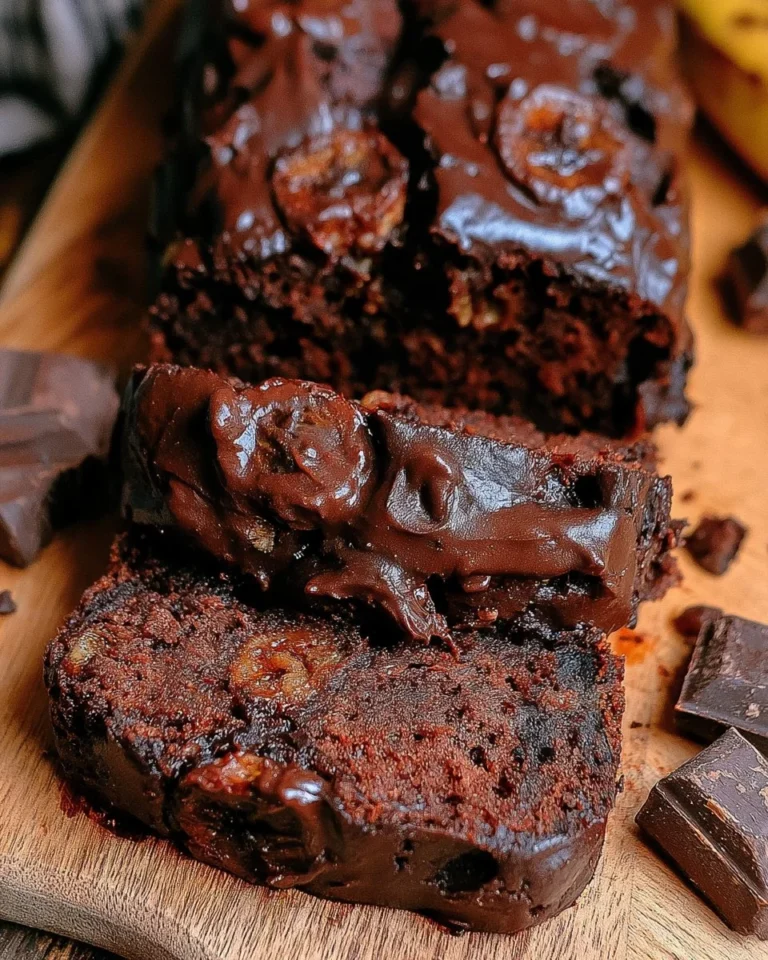Sliced double chocolate banana bread topped with chocolate chips